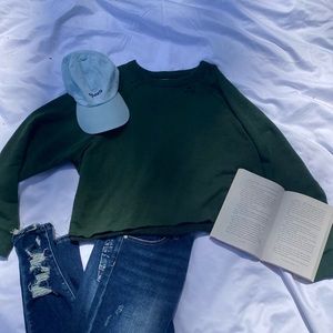Aerie distressed cropped sweatshirt, dark green